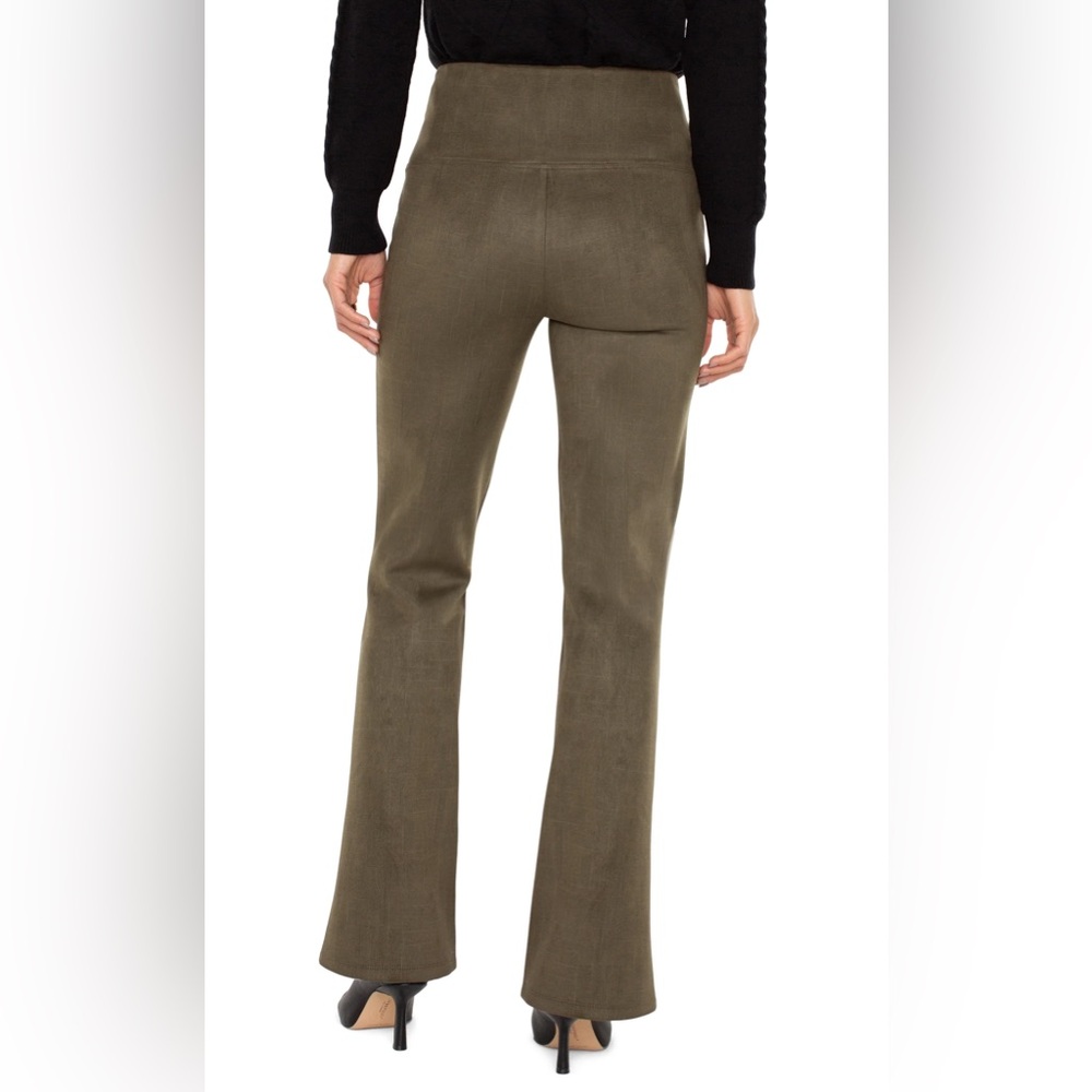 Liverpool Los Angeles Pearl Pintuck Pull-On Flare Faux Suede Pants Size M Olive